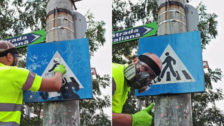 Iulian, marinarul care repară indicatoarele rutiere vandalizate din Capitală