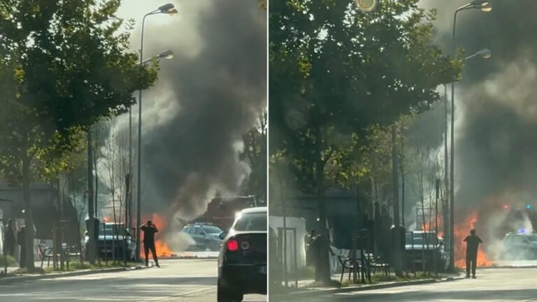 Incendiu auto pe Șoseaua Sisești. O mașină arde cu degajări mari de fum, traficul este îngreunat.