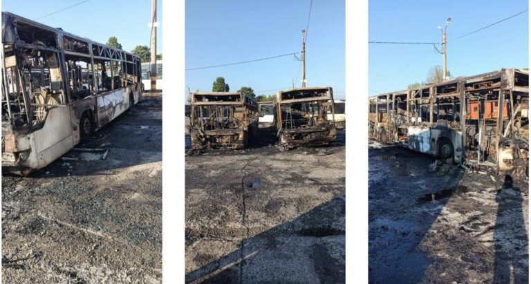 Incendiu la autobaza STB din Ferentari: Autobuze distruse