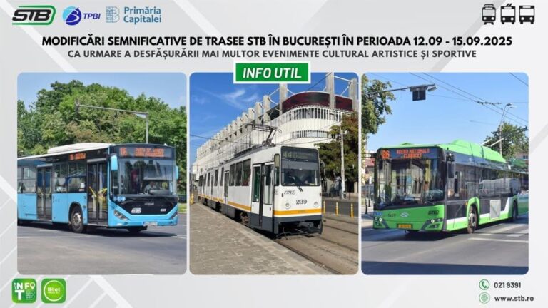 Modificări de trasee pentru liniile STB în perioada 12-15 septembrie 2025