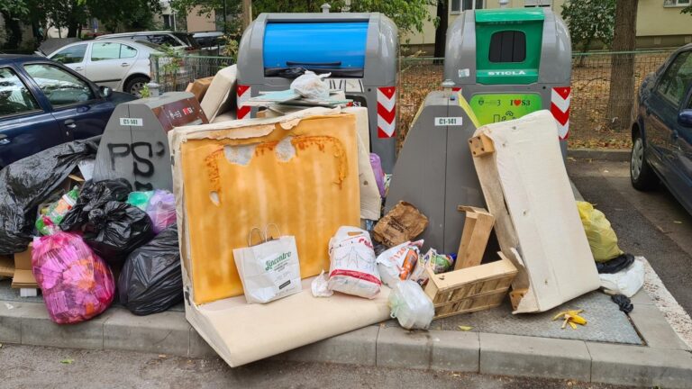 Munți de gunoi lângă pubele în Sectorul 3