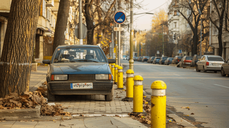 Bucureștean pe „creative mode” în parcare. Lipsește doar un tutorial pentru situația în care întâlnești faimoși stâlpișori galbeni, dar îi fentezi cu talent