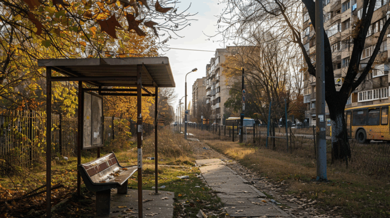 Stația STB „Pericol” e pe Bd. Pallady. Călătorii așteaptă pe iarbă, între copaci, autobuzele care înlocuiesc tramvaiele 19 și 27, scoase de pe traseu pentru refacerea șinelor