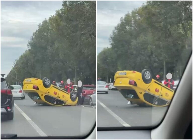 Accident pe Strada Emil Racoviță din Berceni: Un taxi s-a răsturnat