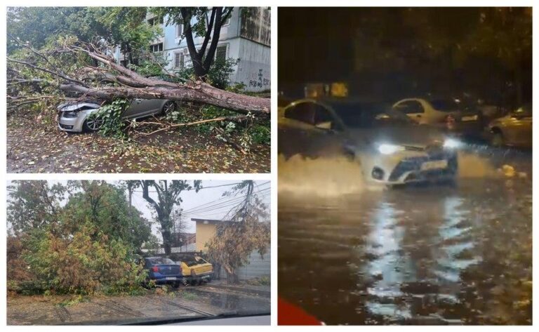 Furtuna a provocat distrugeri în București: răniți, străzi blocate și copaci căzuți