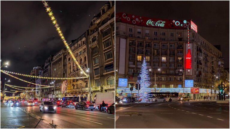 Bucureștiul strălucește cu luminițe de sărbătoare în Piața Romană