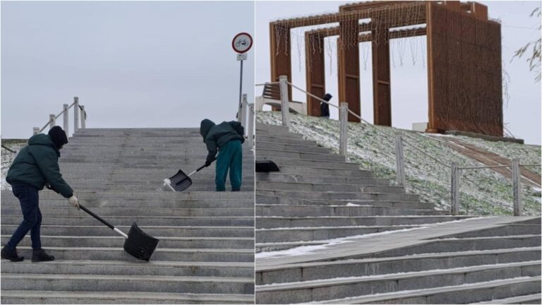 Treptele de la promenada Lacul Morii sunt dezghețate, iar bucureștenii pot să se bucure de o plimbare în prima zi de Crăciun, în ciuda vremii nefavorabile