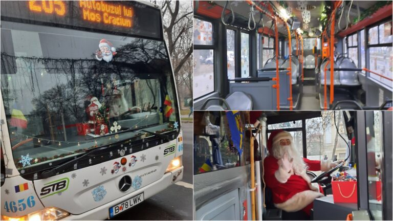 FOTO 🎅 Moș Crăciun la volanul autobuzului STB 205 din București