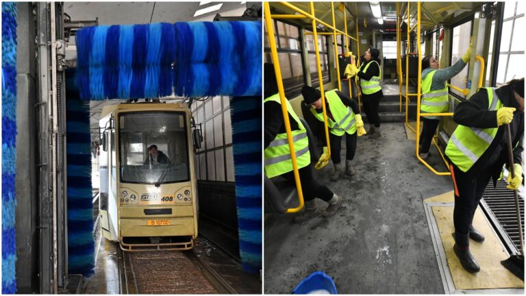 Cum sunt spălate autobuzele, troleibuzele și tramvaiele din București