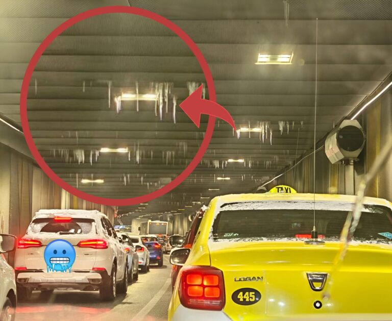 Pericol în Pasajul Unirii: țurțuri uriași amenință siguranța șoferilor