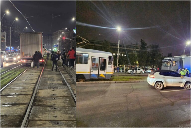 Un TIR a provocat un blocaj major pe liniile de tramvai din București