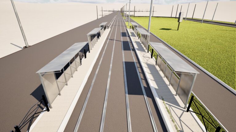 Aspectul noilor refugii de tramvai din București: construcții în desfășurare pe Bulevardul Expoziției