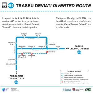 Linia 485 circulă pe traseu modificat de luni, 16 februarie