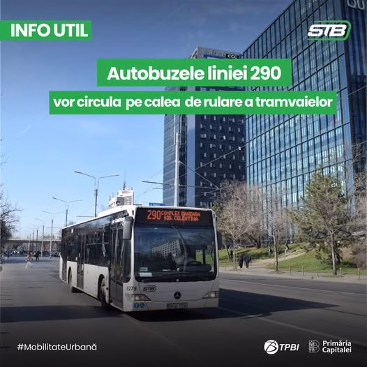 Autobuzele liniei 290 circulă pe calea tramvaielor pe Bd. Aerogării