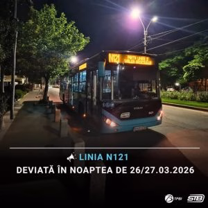 Linia N121 deviată în noaptea de 26/27 martie pentru lucrări