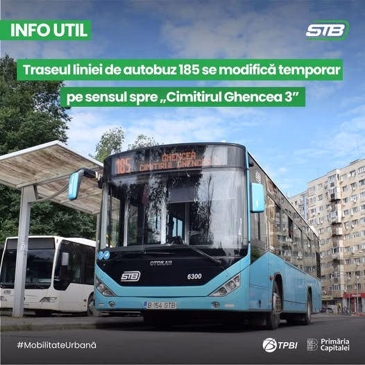Linia 185 circulă deviat spre Cimitirul Ghencea 3 din 16 aprilie