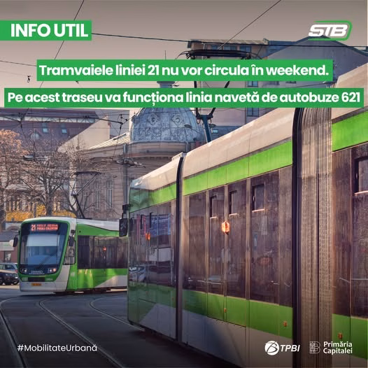 Linia de tramvai 21 suspendată în weekend pentru lucrări la macazuri - Utile