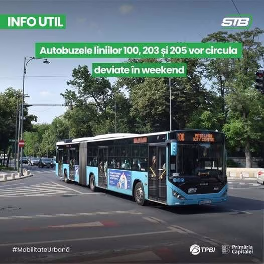 Liniile 100, 203 și 205 deviază în weekend pentru festival