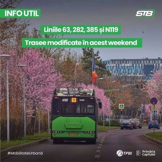 Liniile STB 63, 282, 385 și N119 circulă deviat în weekend