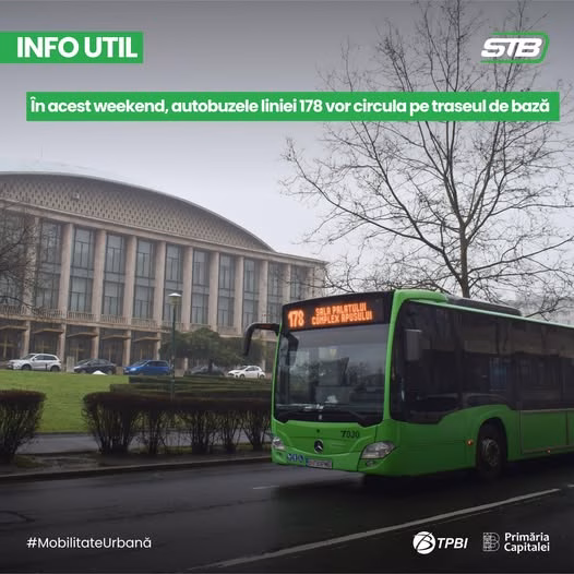 Linia 178 revine pe traseul de bază în weekend - Utile