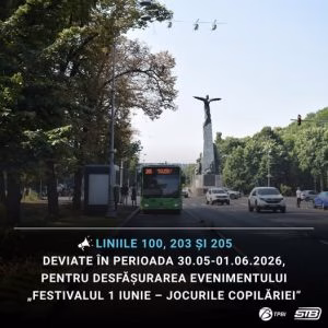Liniile 100, 203 și 205 deviate din 30 mai pentru Festivalul 1 Iunie
