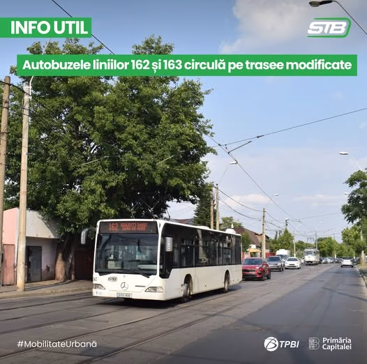 Liniile 162 și 163 circulă pe trasee modificate pe 12-13 iunie