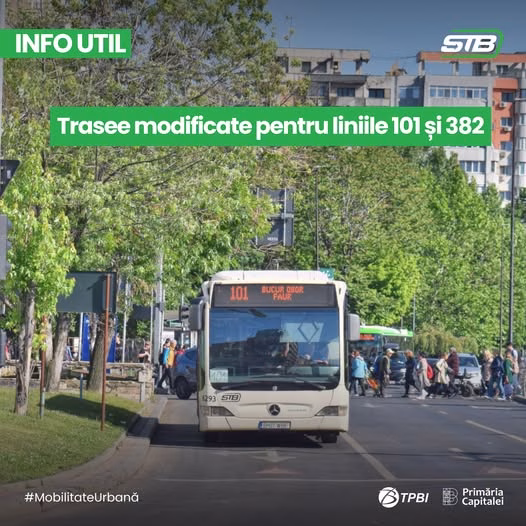 Liniile STB 101 și 382 circulă pe trasee modificate din 24 iunie - Utile