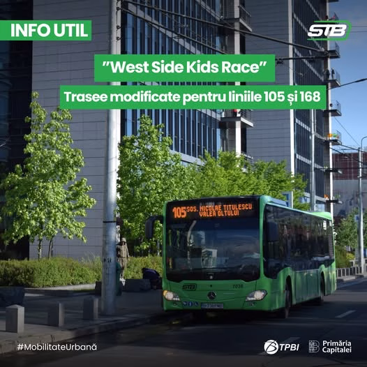 STB modifică trasee linii 105 și 168 pe 13 iunie pentru cursă copii