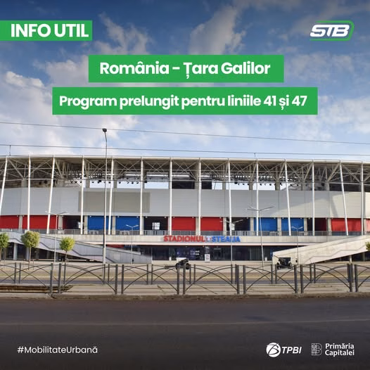 STB prelungește programul liniilor 41 și 47 pentru meciul România-Țara Galilor