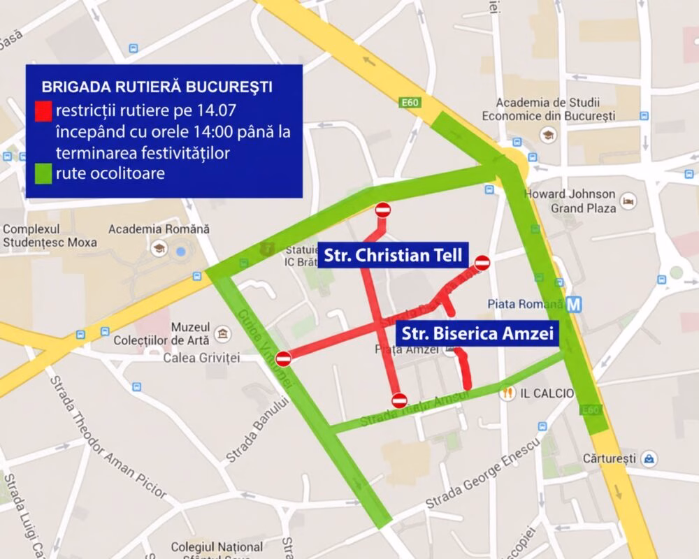 Brigada Rutieră restricționează circulația în Piața Amzei - Bucuresti