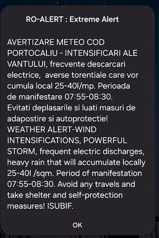 Cod portocaliu de vijelii în București, mesaj Ro-Alert emis - Bucuresti