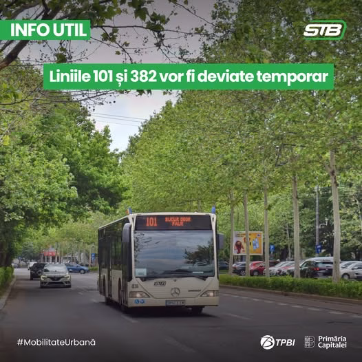 STB deviază liniile 101 și 382 din 20 iulie, ora 19:00