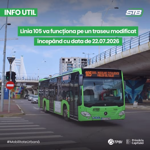 STB modifică traseul liniei 105 din 22 iulie 2026 - Utile