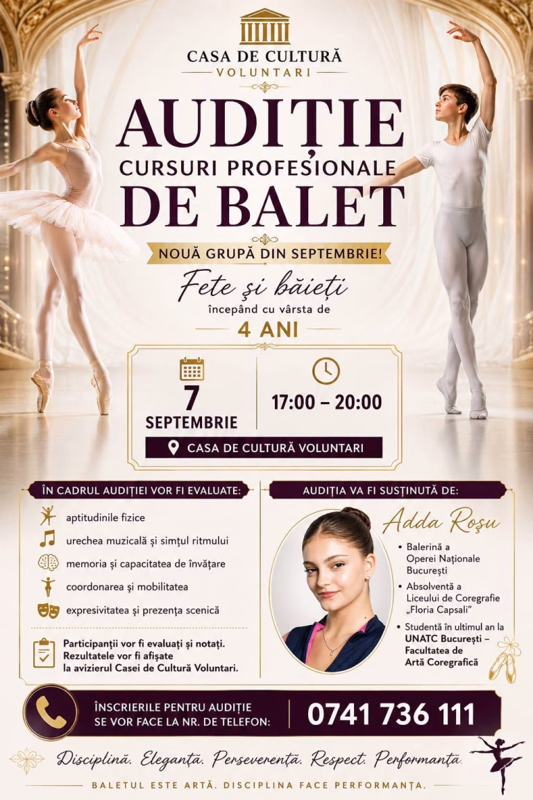 Casa de Cultură Voluntari formează o nouă grupă de balet profesional