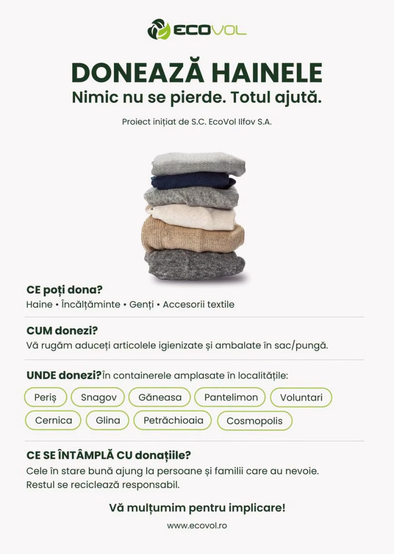Rețeaua de colectare a textilelor se extinde în Ilfov. Containere disponibile în Voluntari și alte localități
