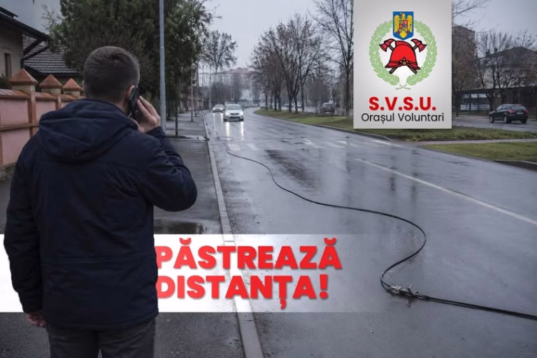 Recomandări de siguranță în cazul cablurilor electrice căzute. SVSU Voluntari: „Nu interveniți personal”