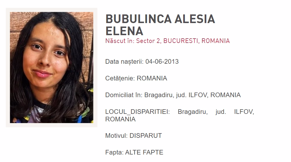 Fată de 13 ani dispărută din Bragadiru, găsită de autorități - Bucuresti