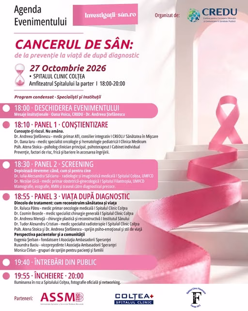ASSMB și CREDU organizează dezbatere despre cancerul de sân pe 27 octombrie - Utile